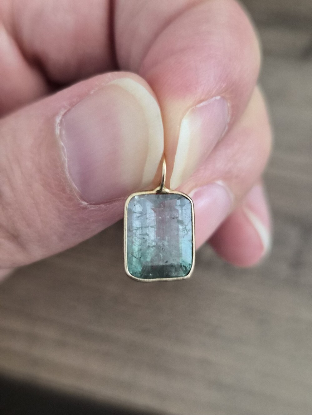 Bi Color Tourmaline Pendant - Green/Blue